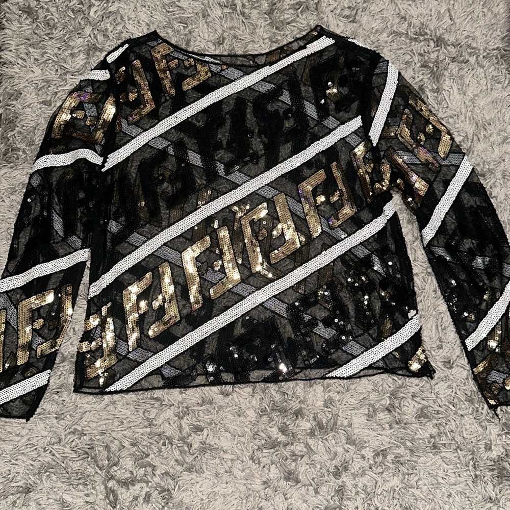 Sheer Sequins Long Sleeve Oversized Top